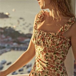 Doen Floral Midi Dress in Cream and Red